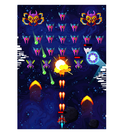 Spaceship shoots enemies